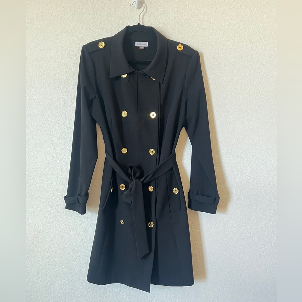 Calvin Klein Knee-Length Double Breasted Trench Coat Size 14 Black